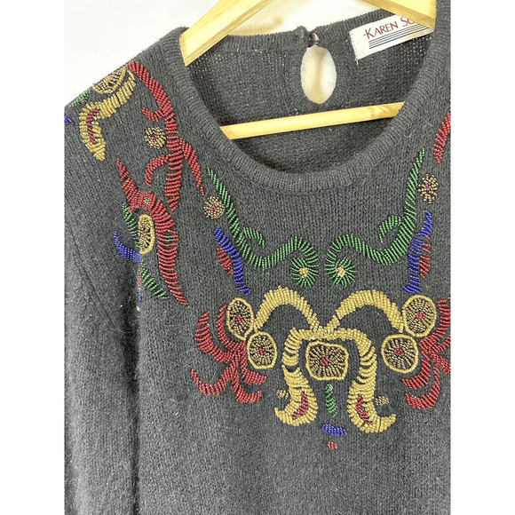 Vintage Karen Scott II Beaded Sequin Floral Sweater Silk Angora‎ Blend Sz Medium - Picture 2 of 6